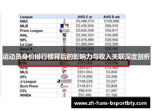 运动员身价排行榜背后的影响力与收入关联深度剖析